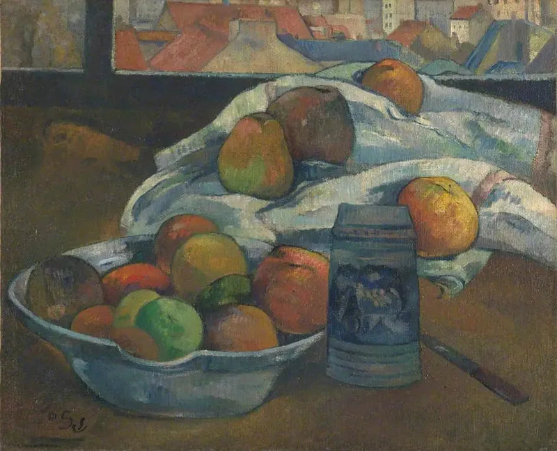 Frugtskål og kande foran vinduet - Paul Gauguin