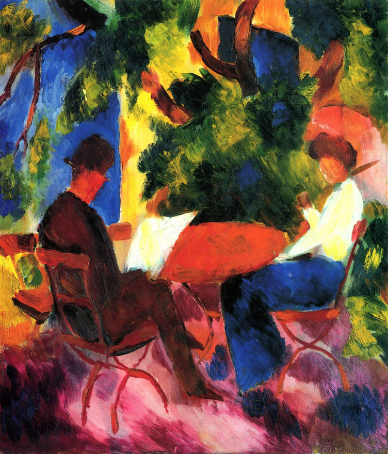 Par i haven ved bordet - August Macke