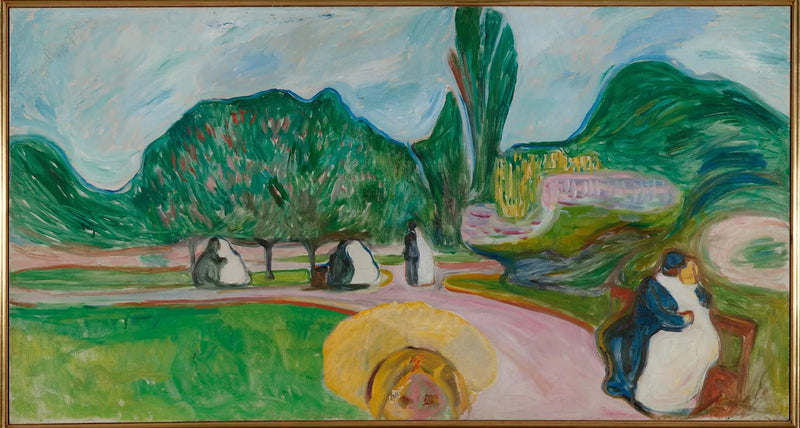 Par, der kysser i parken (Frise Linde) - Edvard Munch