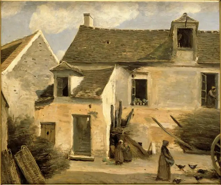Gårdspladsen foran et bondehus i nærheden af Paris - Jean-Baptiste Camille Corot