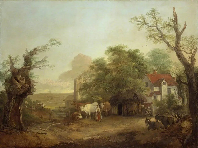 Gårdsplads med malkepige, køer og æsler - Thomas Gainsborough