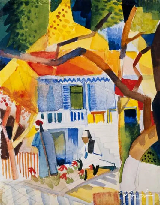 Cour intérieure de la maison de campagne à Saint-Germain - August Macke - Reproductions de tableaux et peintures haut de gamme