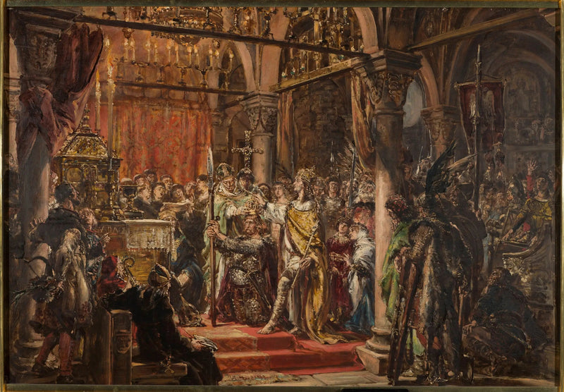 Kroningen af den første konge, 1001 e.Kr., fra serien « Civilisationens historie i Polen » - Jan Matejko