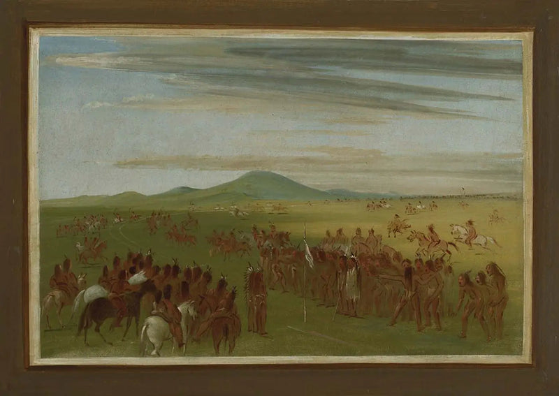 Hestevæddeløb på en bane bag landsbyen Mandan - George Catlin