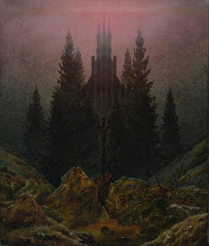 Kors og katedral i bjergene - Caspar David Friedrich