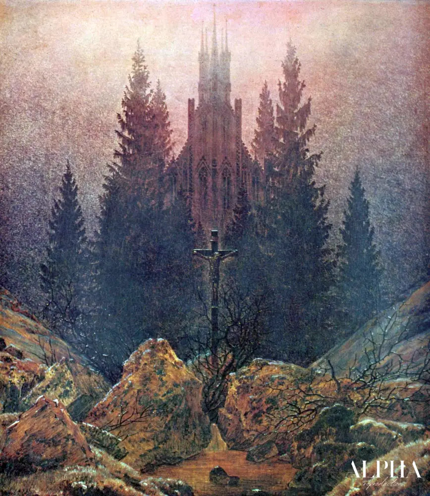 Croix et cathédrale dans la montagne - Caspar David Friedrich - Reproductions de tableaux et peintures haut de gamme