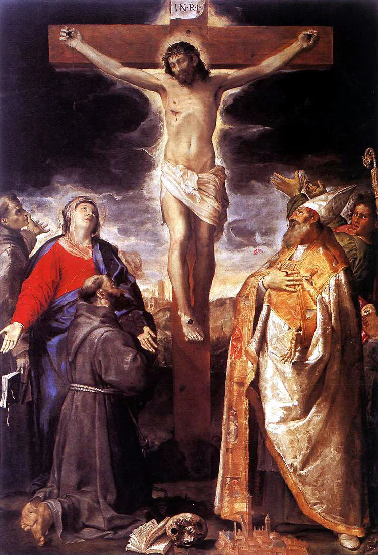 Korsfæstelse med helgener - Annibale Carracci