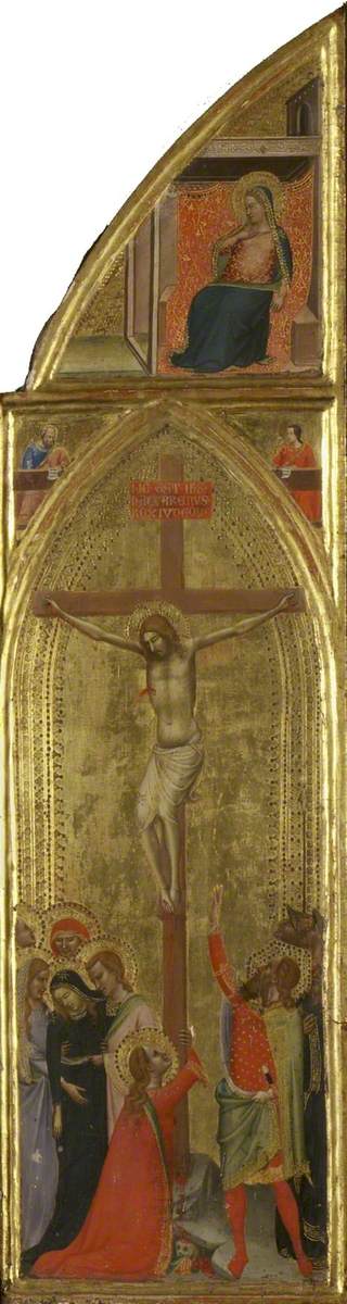 Korsfæstelse med to evangelister og Jomfruen af Annoncingen (triptyk, højre panel) (forside) - Bernardo Daddi