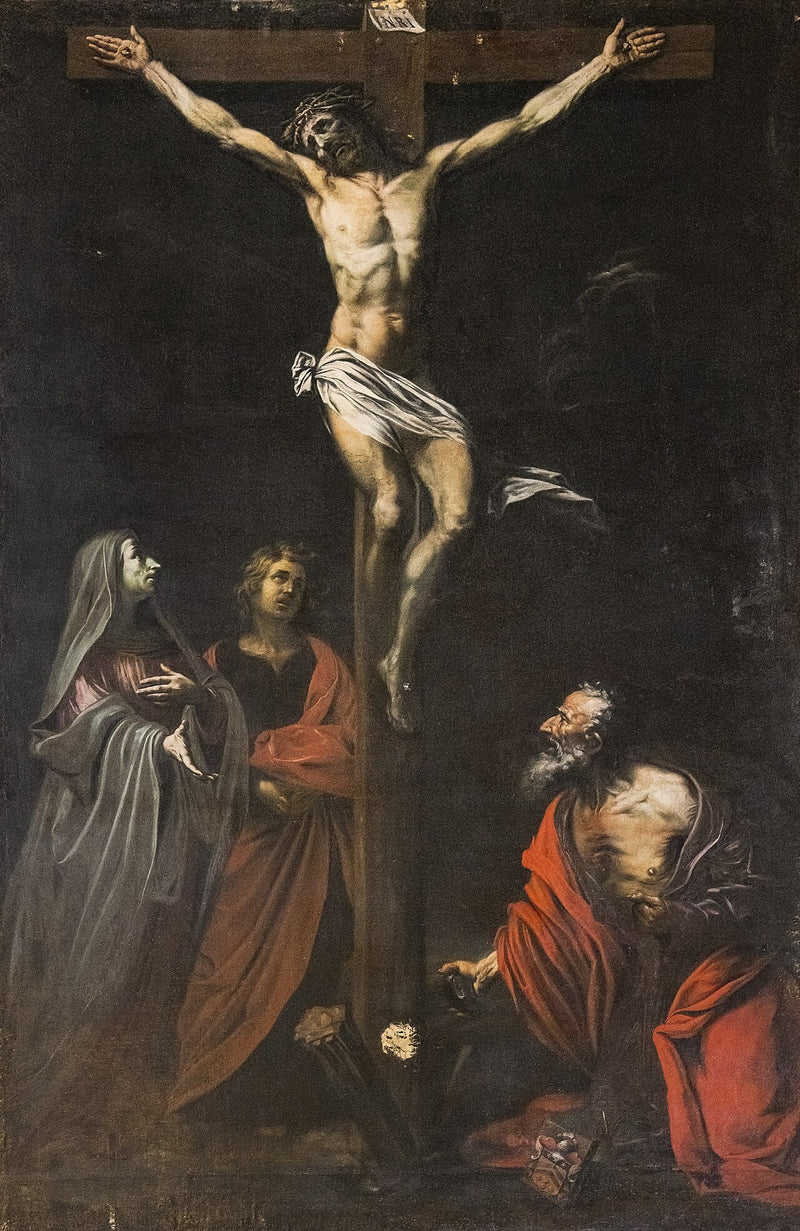 Korsfæstelse med Jomfru Maria, Sankt Johannes og Sankt Jerom - Jusepe de Ribera
