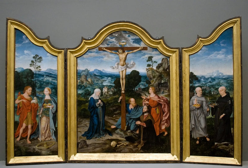 Korsfæstelse med helgener og donorer - Joos van Cleve
