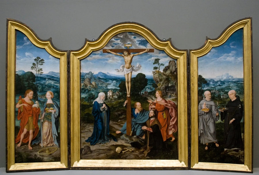 Korsfæstelse med helgener og donorer - Joos van Cleve