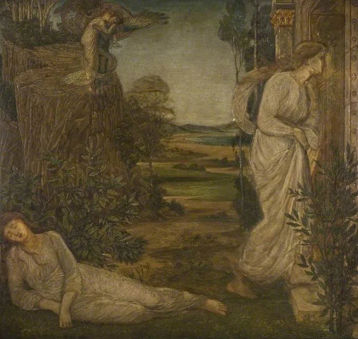 Cupidon og Psyche - Grøn vægmalerier fra paladset - Edward Burne-Jones