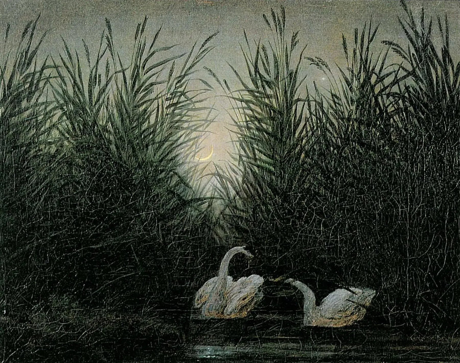 Svaner i sivene ved daggryets første lys - Caspar David Friedrich