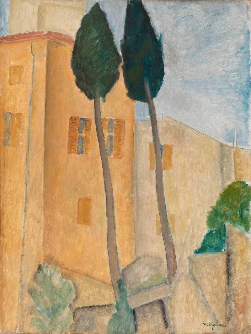 Cypresser og huse i Cagnes - Amedeo Modigliani