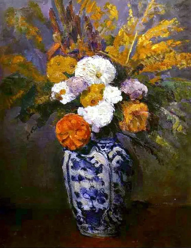 Dahliaer i en stor Delft-vase - Paul Cézanne