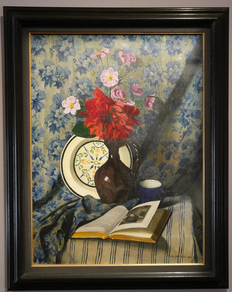 Røde dahlias og åben bog - Félix Vallotton