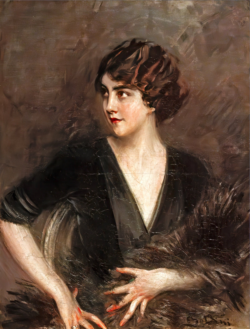 Dame med mørk pelsstole - Giovanni Boldini