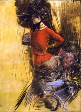 Dame i rød frakke - Giovanni Boldini