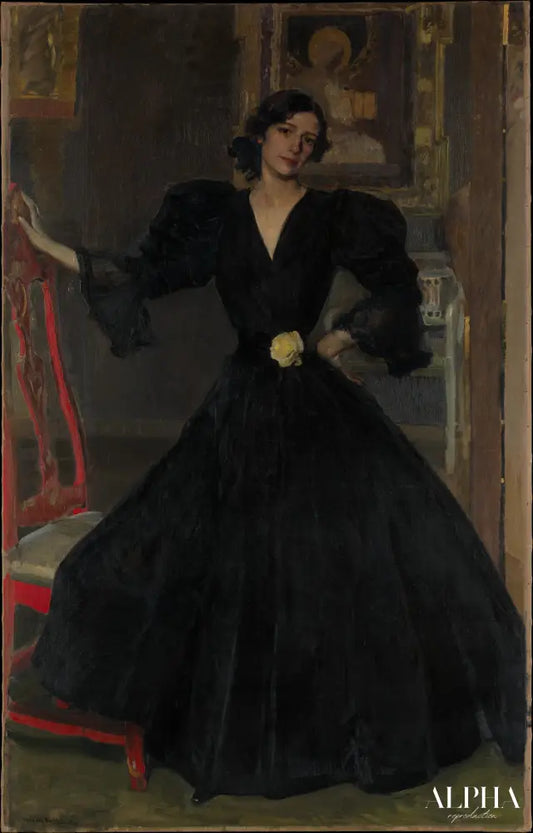 Dame de sorolla en noir - Sorolla - Reproductions de tableaux et peintures haut de gamme