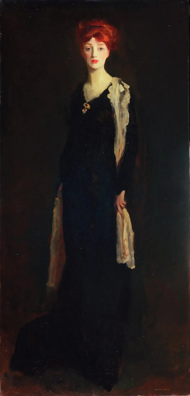 Dame i sort med et spansk tørklæde (O i sort med et tørklæde) - Robert Henri
