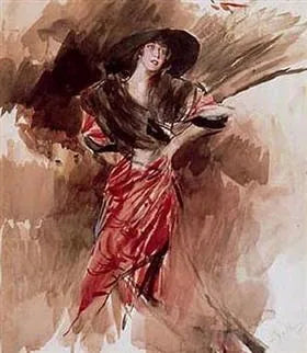 Dame i rød kjole - Giovanni Boldini