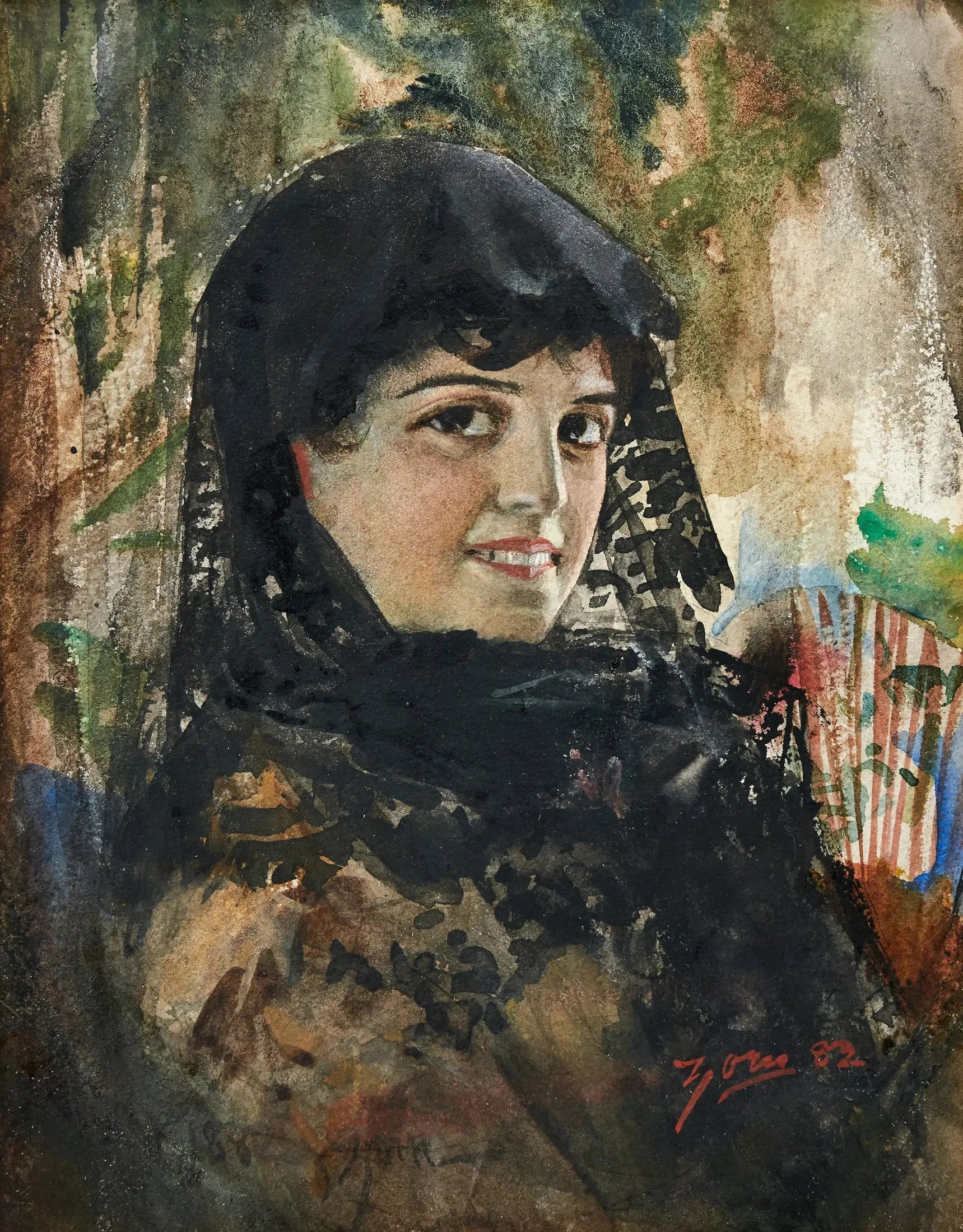 Dame espagnole à la mantille noire - Anders Zorn image 1 reproduction d’œuvre d’art à l’huile