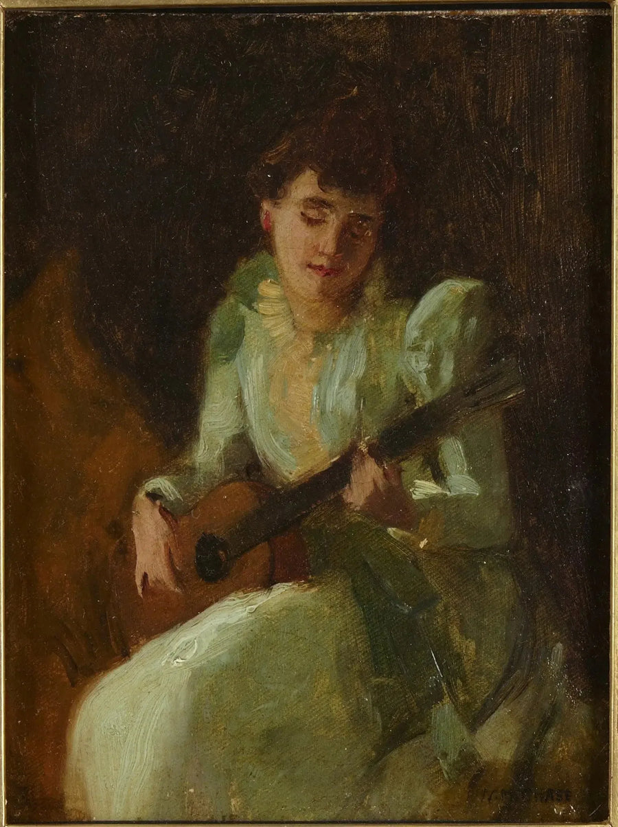 Dame, der spiller guitar - William Merritt Chase