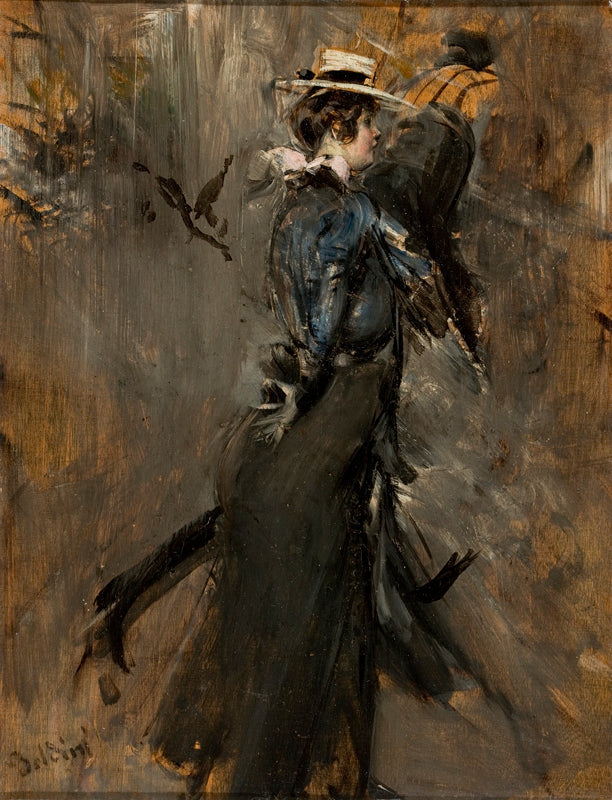 Dame med hat af strå (Morgenpromenade) - Giovanni Boldini