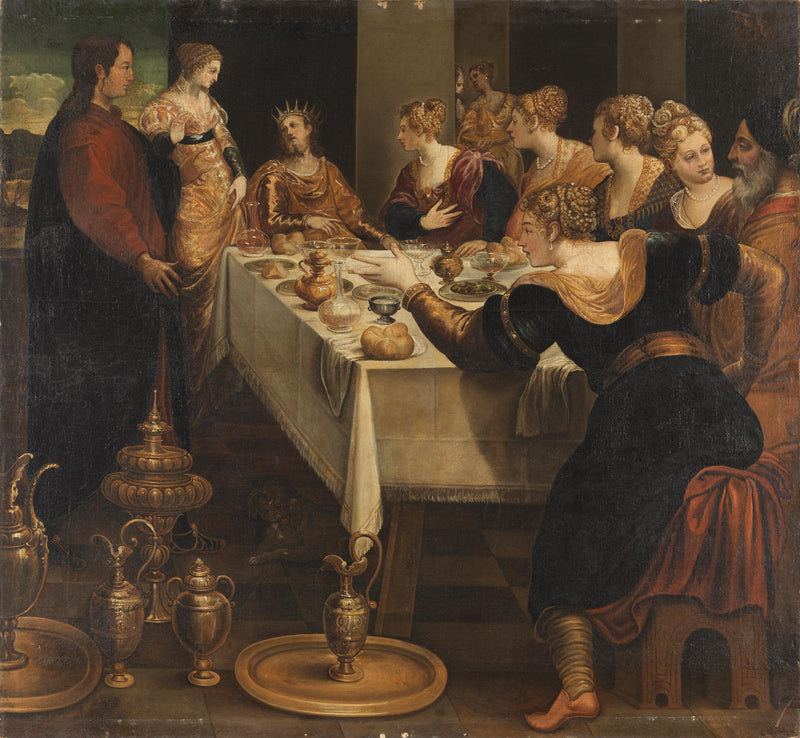 Daniel annoncerer Belsazars afslutning på hans imperium - Jacopo Tintoretto