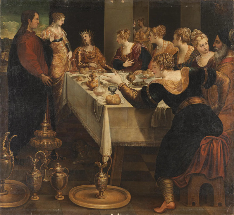 Daniel annoncerer Belsazars afslutning på hans imperium - Jacopo Tintoretto