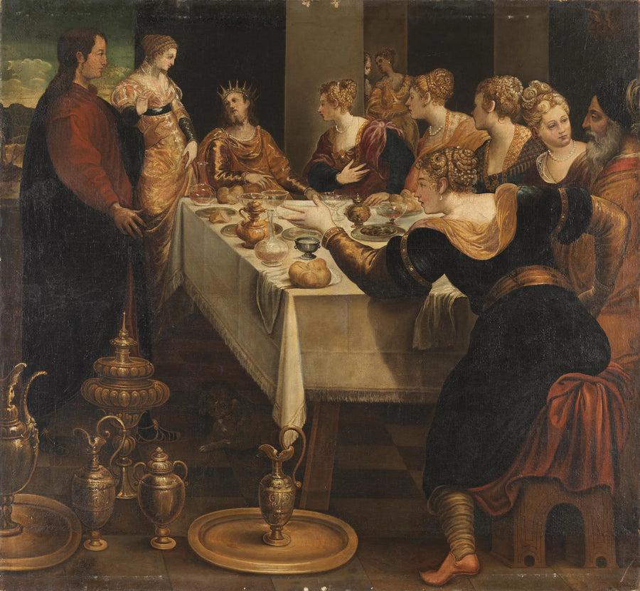 Daniel annoncerer Belsazars afslutning på hans imperium - Jacopo Tintoretto