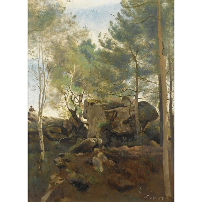 I Fontainebleau-skoven. Pinjetræer og birketræer i klipperne - Jean-Baptiste Camille Corot