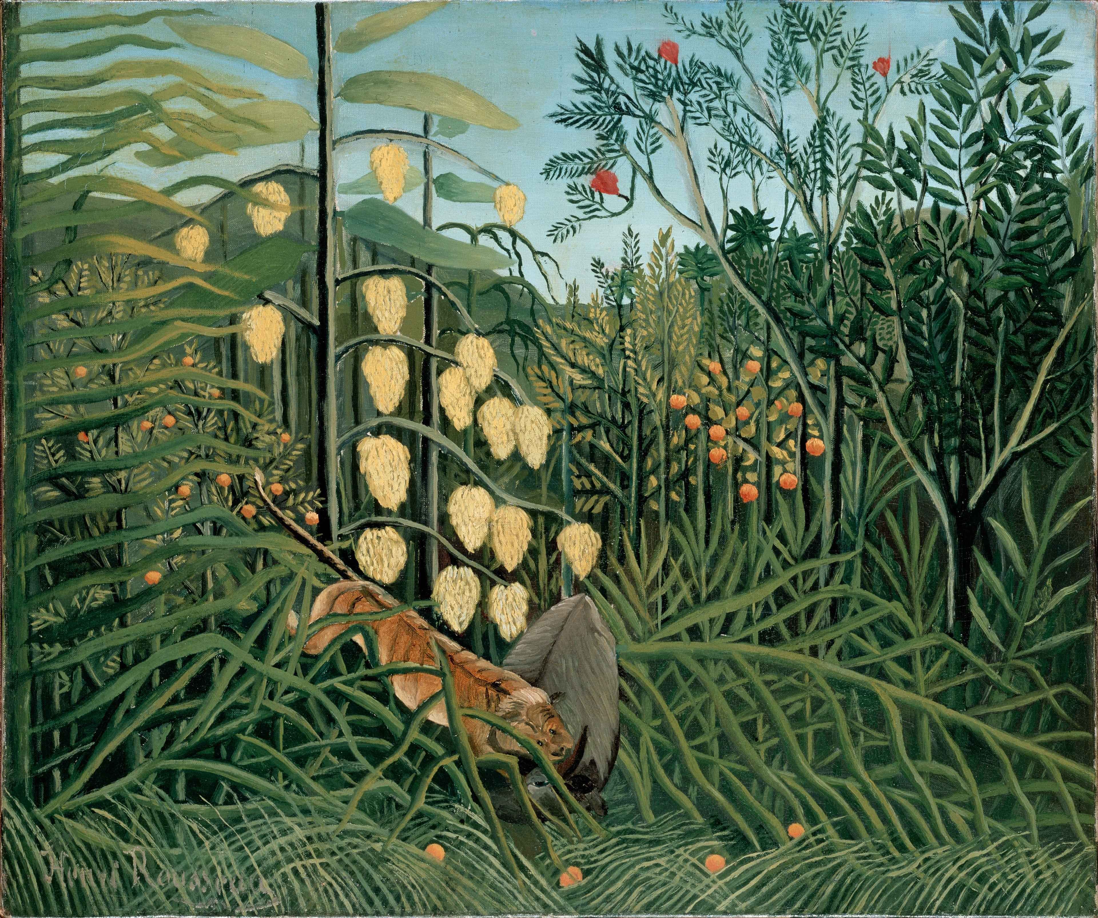 I den tropiske regnskov - Kamp mellem en tiger og en tyr - Henri Rousseau