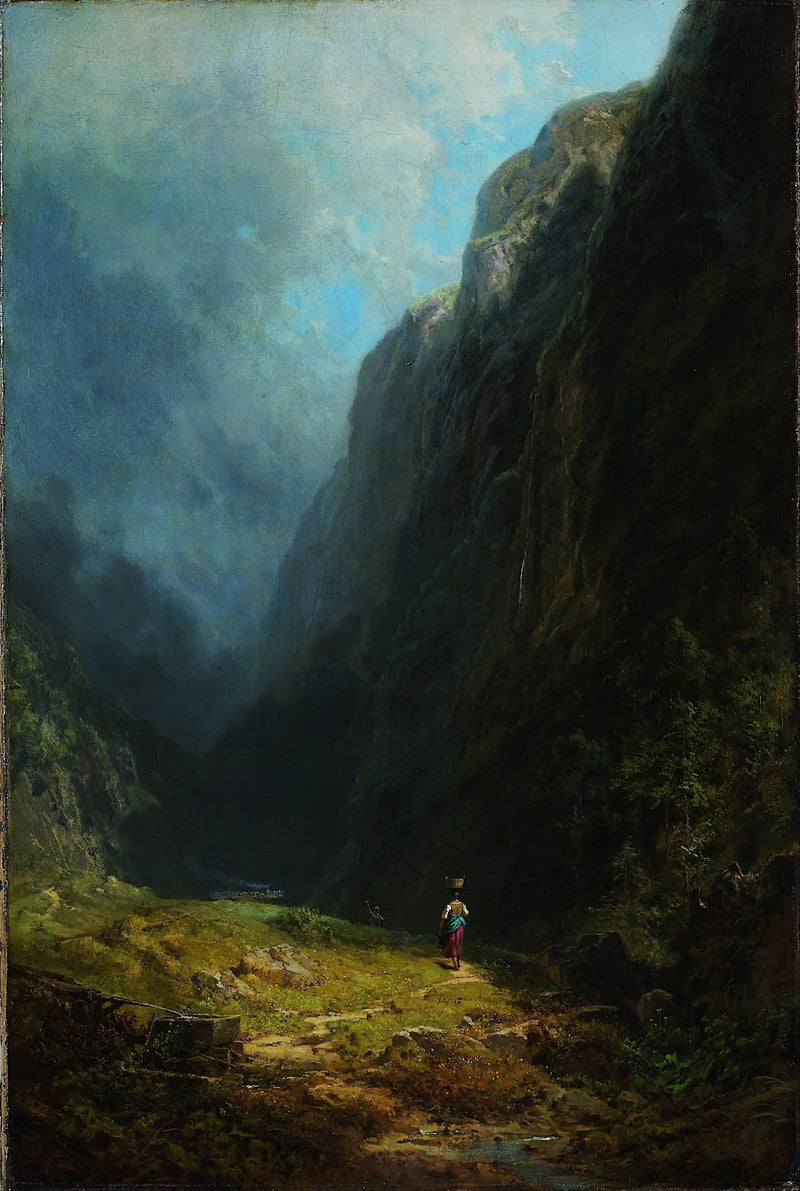 I den høje alpine dal (Landskab med Wendelstein-bjerget) - Carl Spitzweg