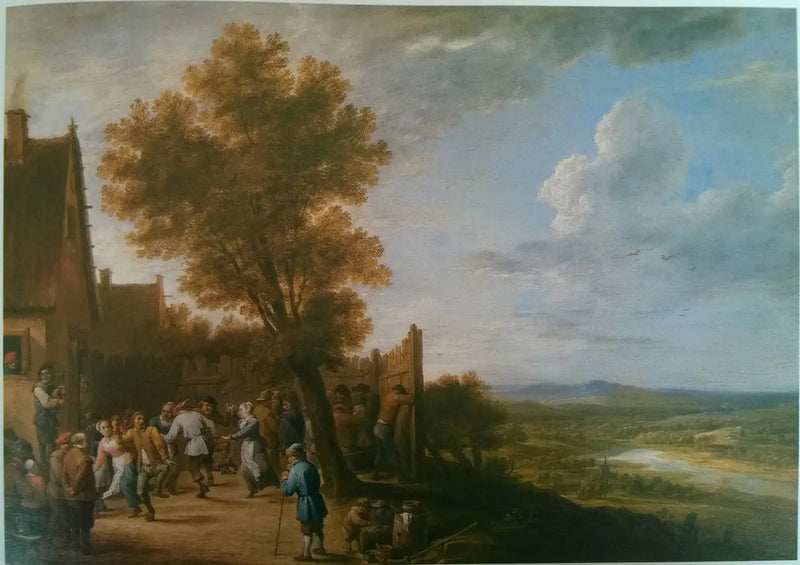 Landsbydans med udsigt over en flod - David Teniers den Yngre
