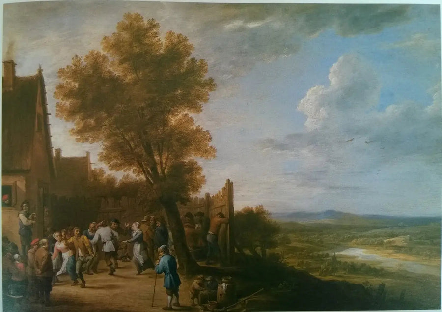 Landsbydans med udsigt over en flod - David Teniers den Yngre