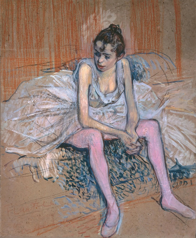 Siddende danserinde med rosa strømper - Henri de Toulouse-Lautrec