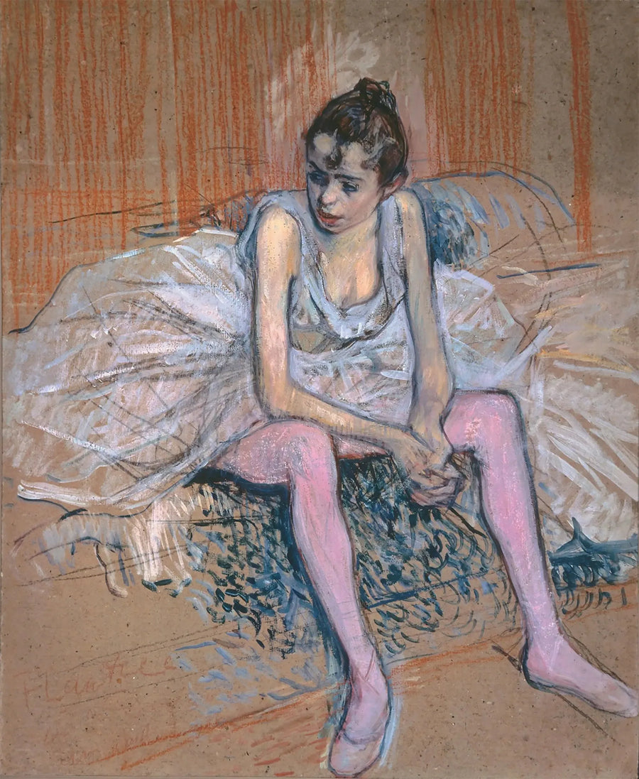 Siddende danserinde med rosa strømper - Henri de Toulouse-Lautrec