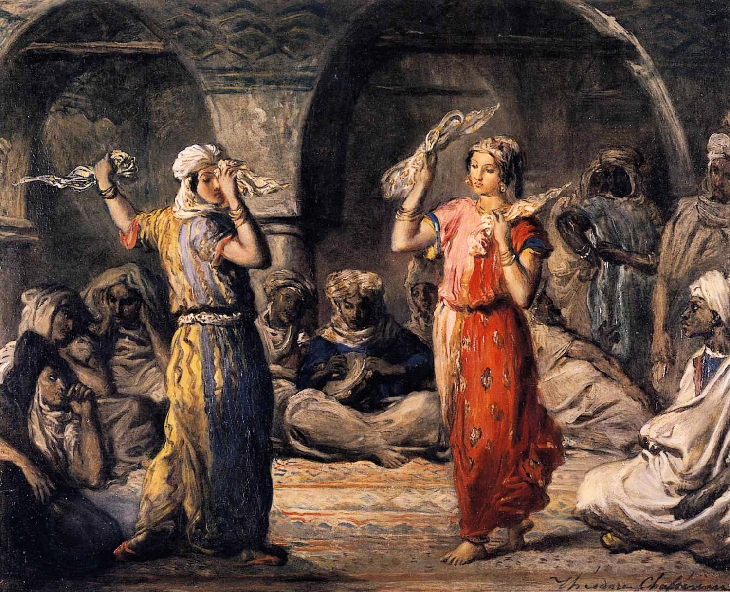 Danseuses mauresques à Constantine (Algérie). La danse aux mouchoirs. - Théodore Chassériau image 1 reproduction de peinture à l’huile