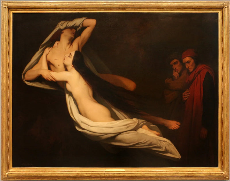 Dante og Vergil møder skyggerne af Francesca da Rimini og Paolo Malatesta i Helvede - Ary Scheffer