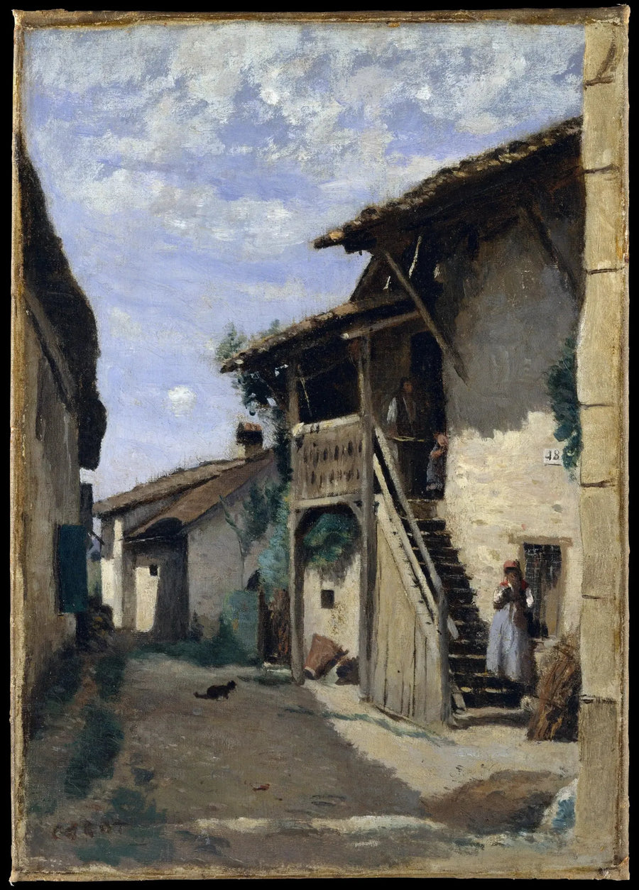 Dardagny (nær Genève), en landsbygade - Jean-Baptiste Camille Corot