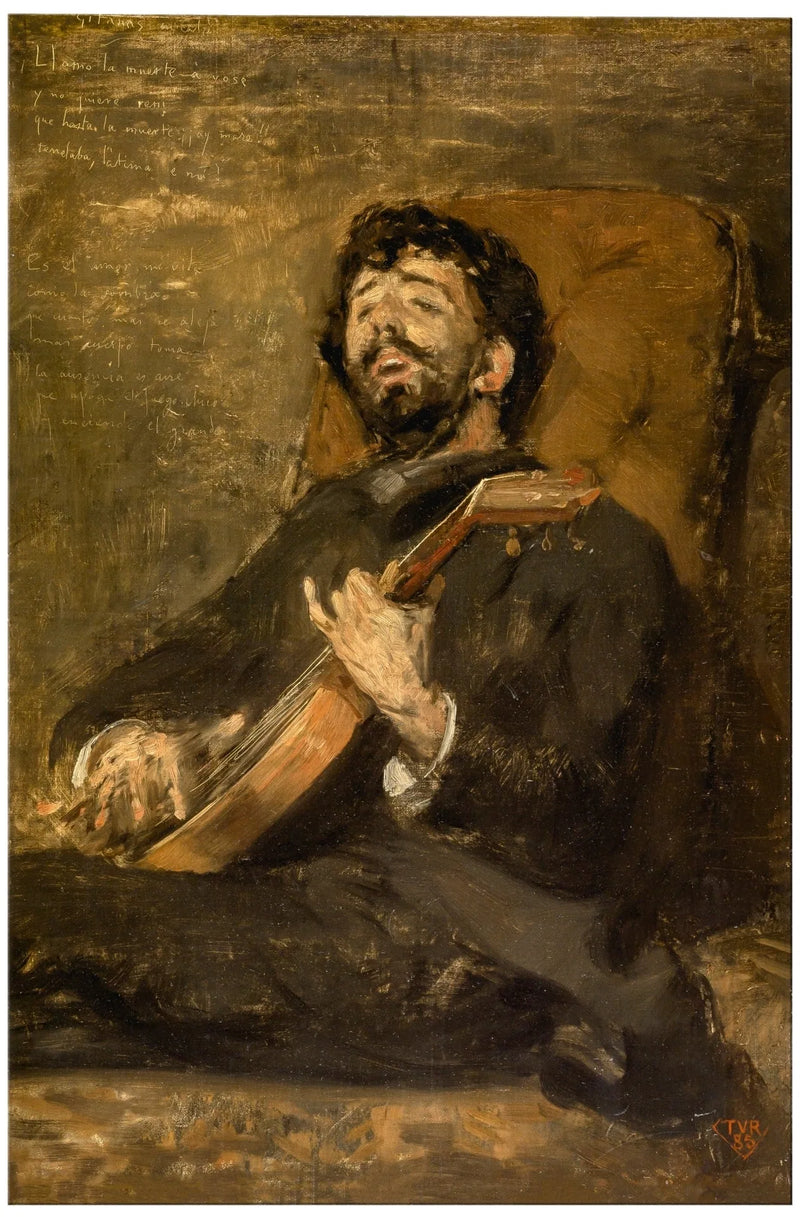 Darío de Regoyos, der spiller guitar - Théodore van Rysselberghe