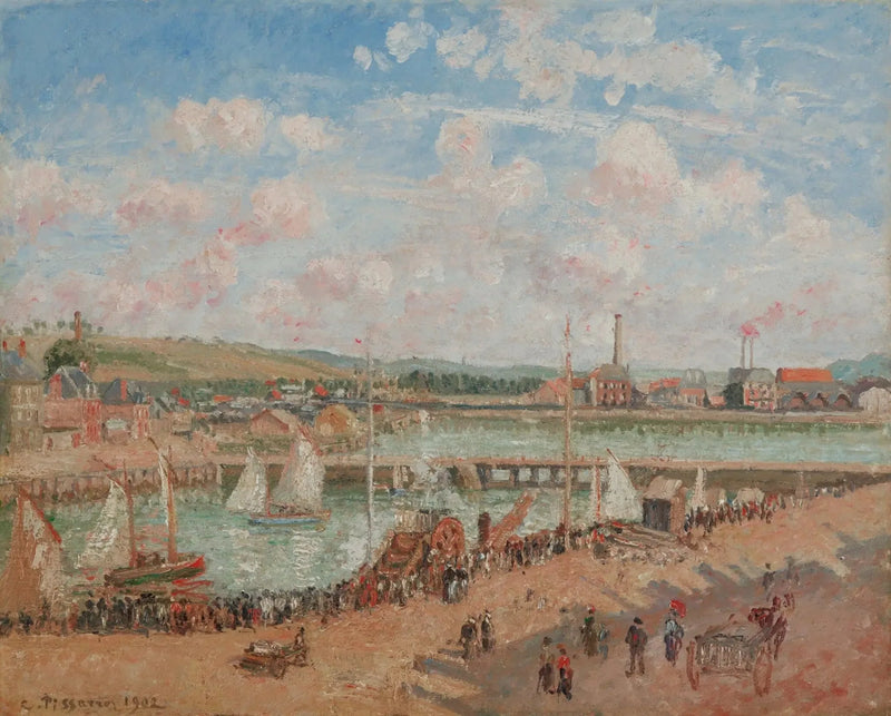 Fiskerbåd, Dieppe, morgen, gråvejr - Camille Pissarro