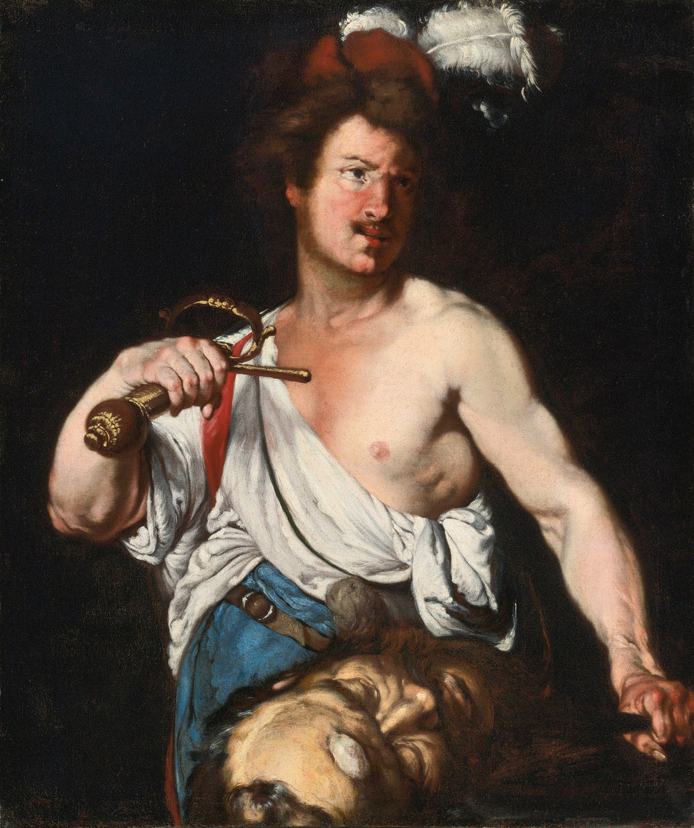 David tenant la tête de Goliath - Bernardo Strozzi image 1 copie peinte à la main à l’huile