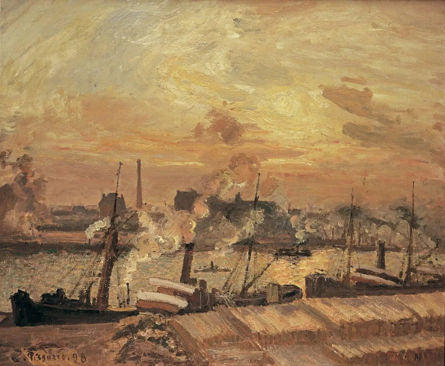 Aflæsning af træ, Boursekaj, solnedgang - Camille Pissarro