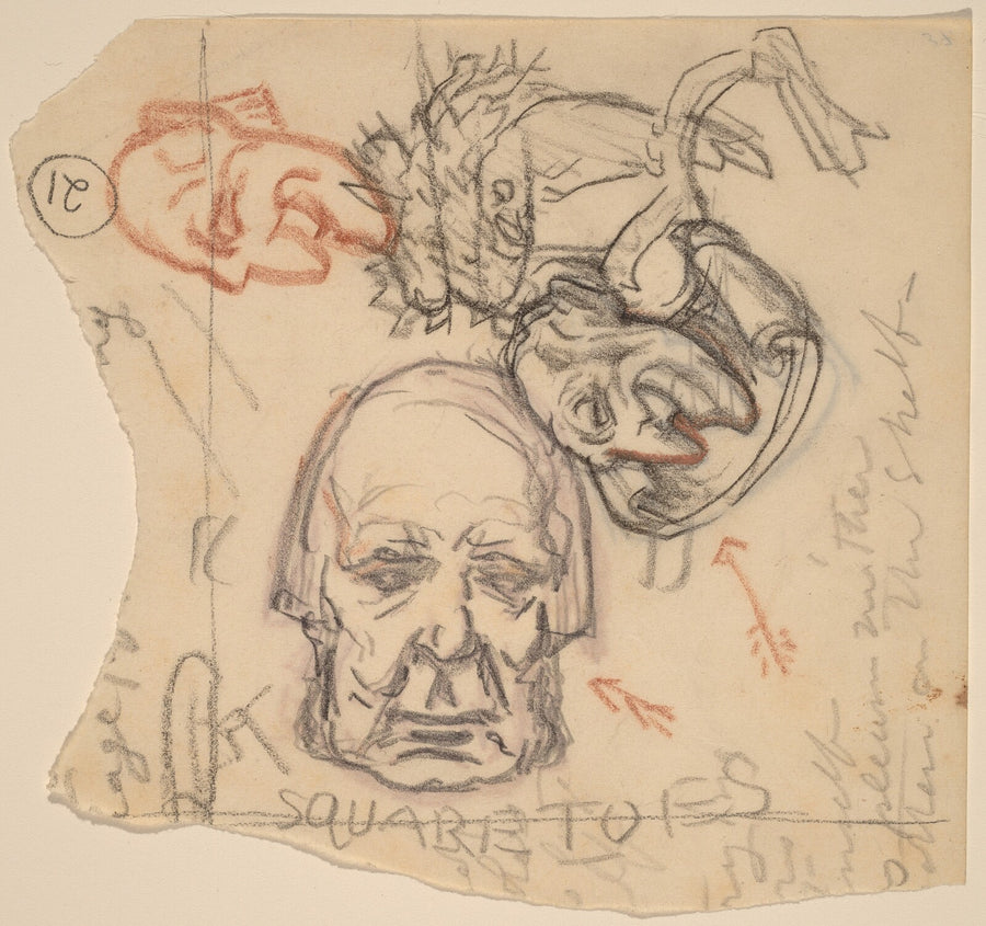 Self-Portrait: Caricatures, Elihu Vedder, c. 1918 — pastel, National Gallery of Art