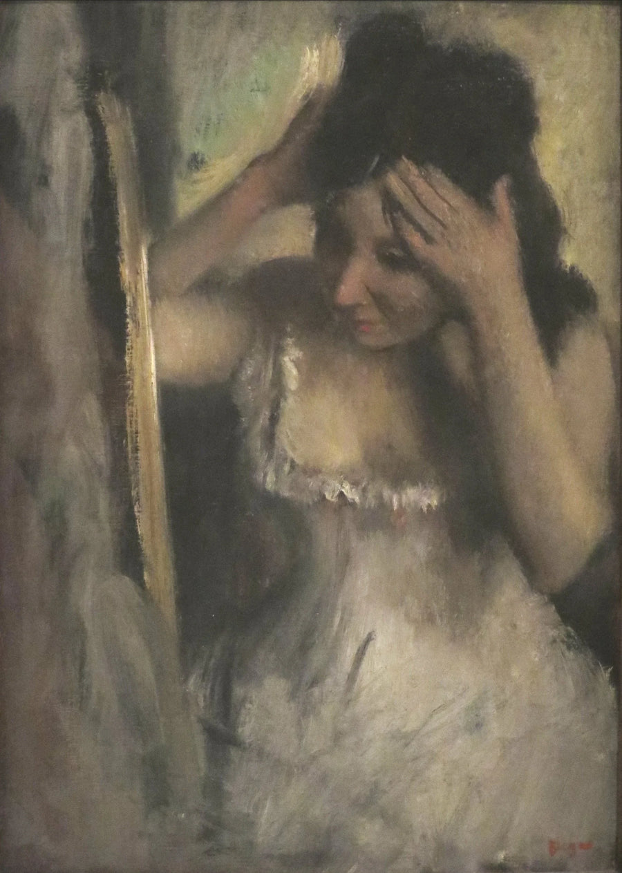 Kvinde der ordner sit hår - Edgar Degas