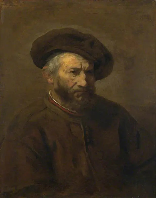 Halvfigur af en skægget mand med baret - Rembrandt