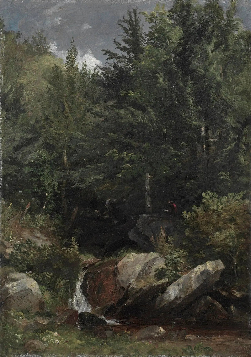 Træer og en bæk på en bakke - Jasper Francis Cropsey