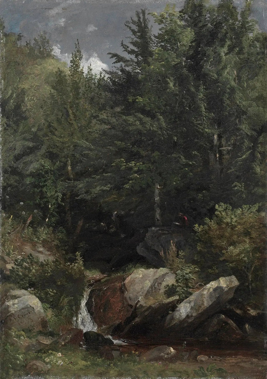 Træer og en bæk på en bakke - Jasper Francis Cropsey